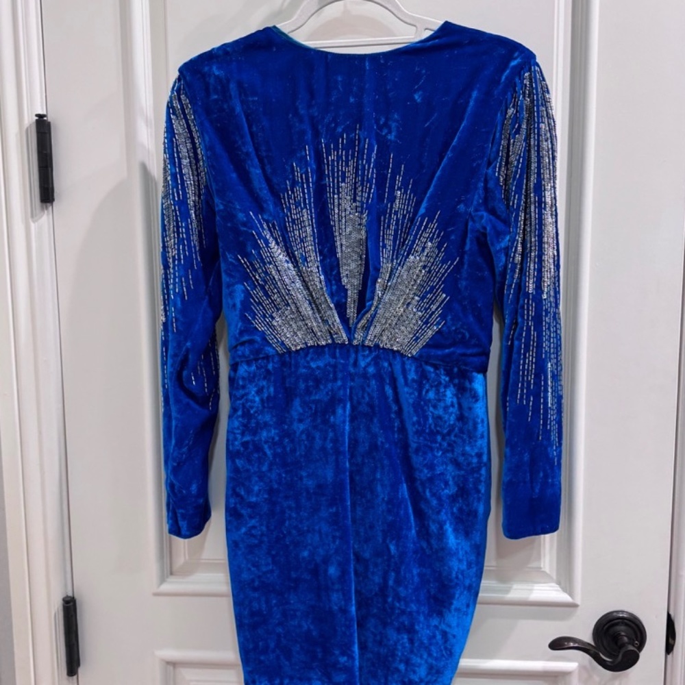 The Attico blue velvet, mini dress with sequins and rhinestones - Size IT40/US 4